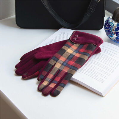 Tartan Traditions Ladies Gloves With Two Buttons  Cranberry Colour